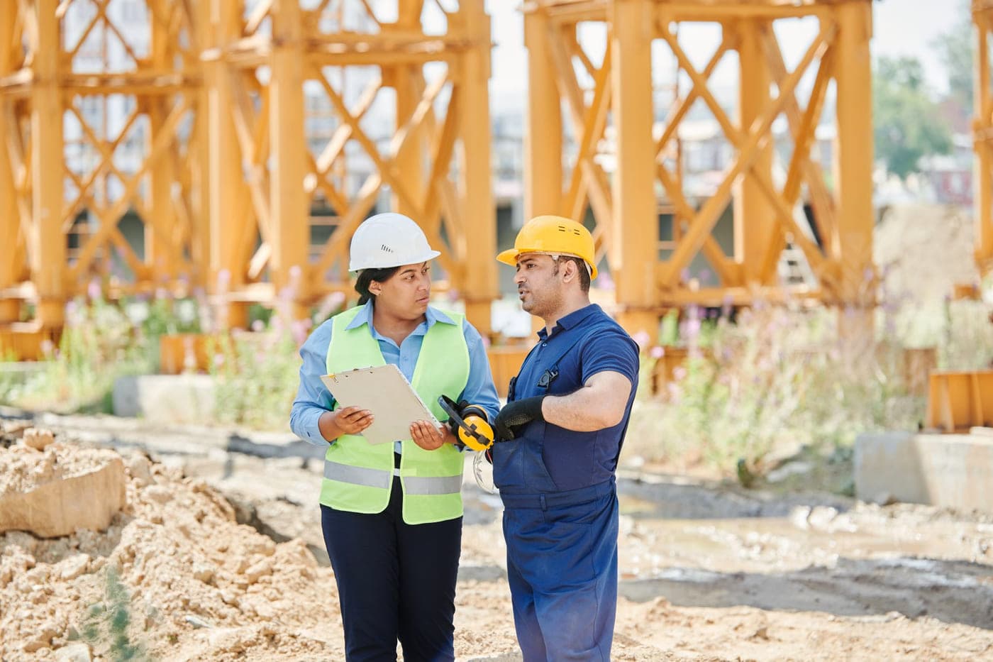 Steel frame and scaffolding on an active construction site