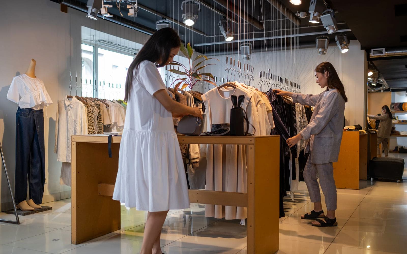 Retail interior with display fixtures and customer circulation space